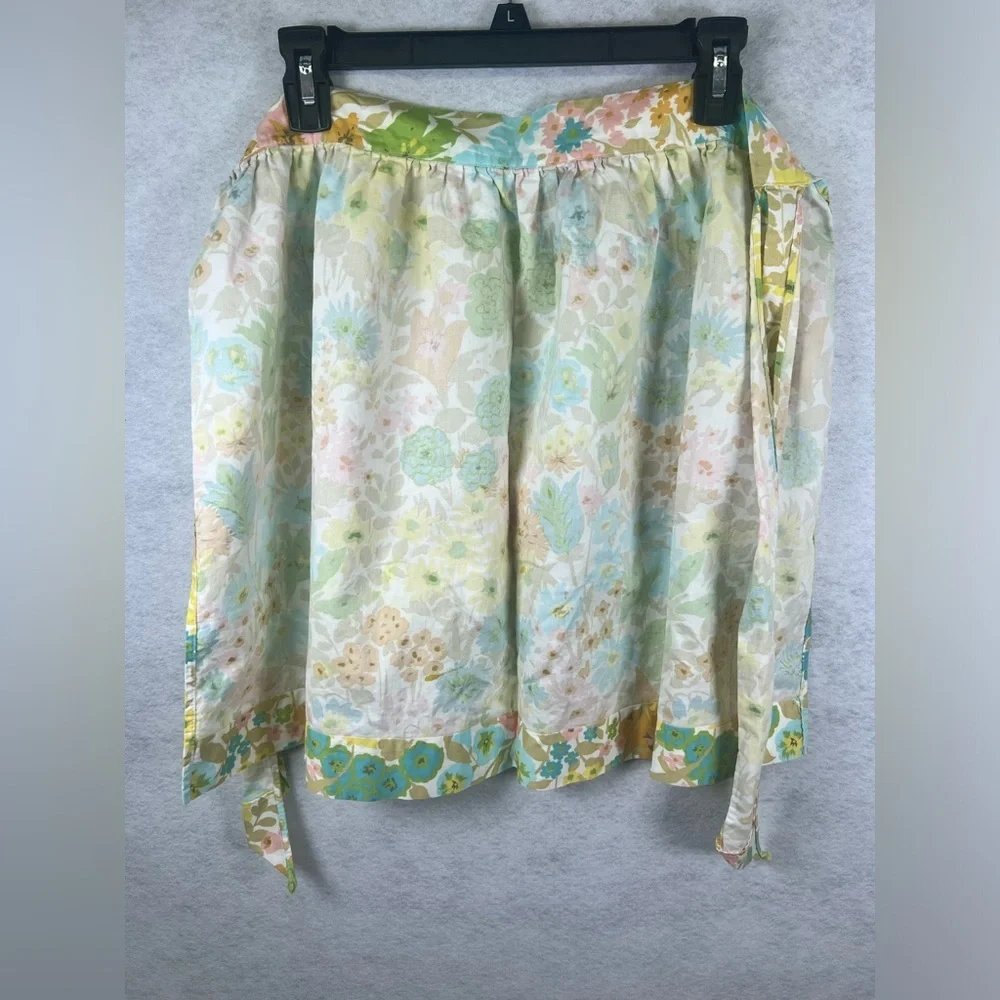 Vintage Waist Apron‎ Yellow, Green & Orange Handmade Graphic With Flowers 70s I4